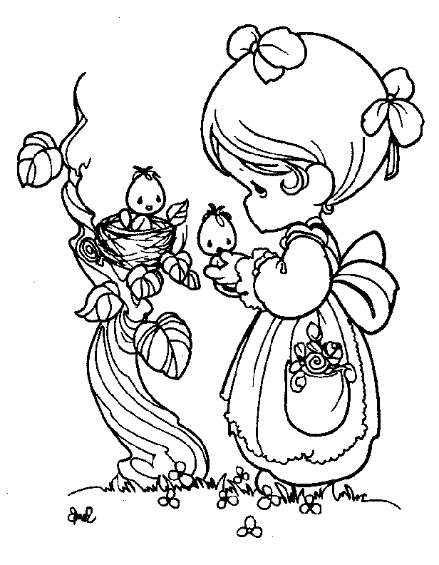 coloriage moments precieux la petite fille et le nid d oiseaux